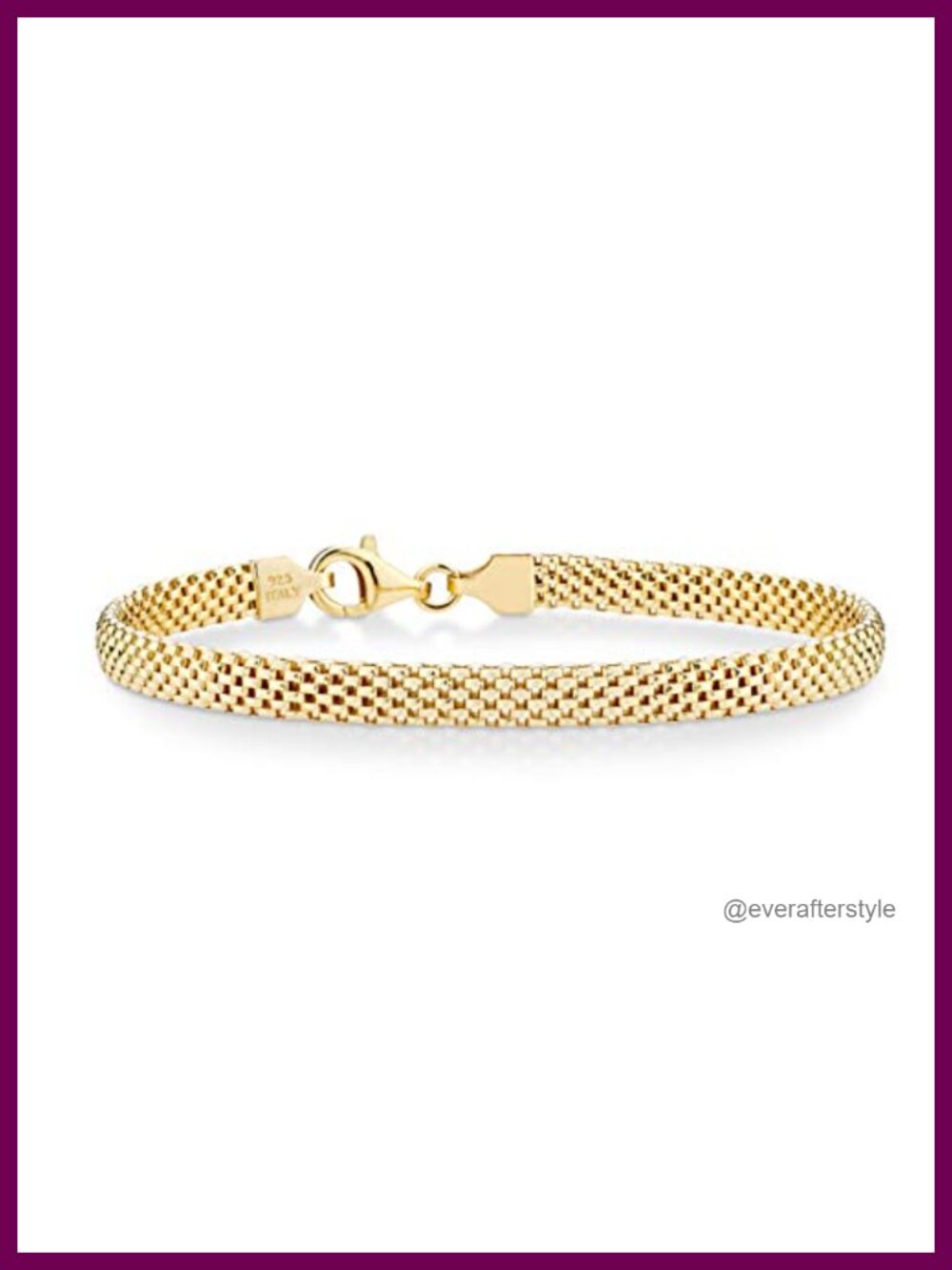 18K Gold Plated 925 Sterling Silver 5mm Mesh Bracelet Italian